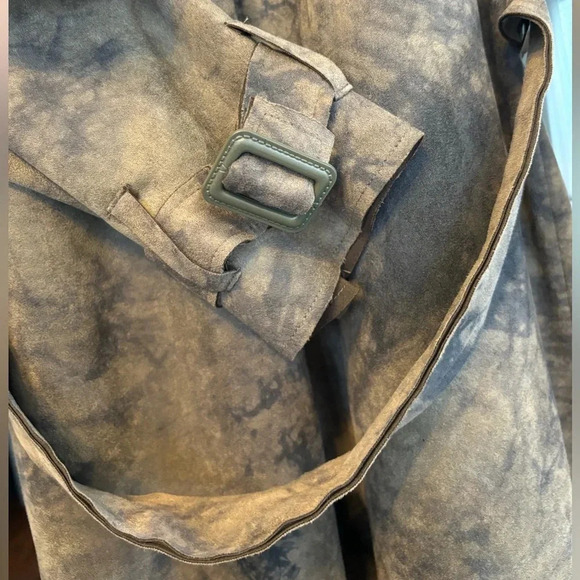 NWT Anthropologie Roxie Sueded Tie Dye Trench Coat Brown Black Tie Waist Size M - Picture 5 of 7